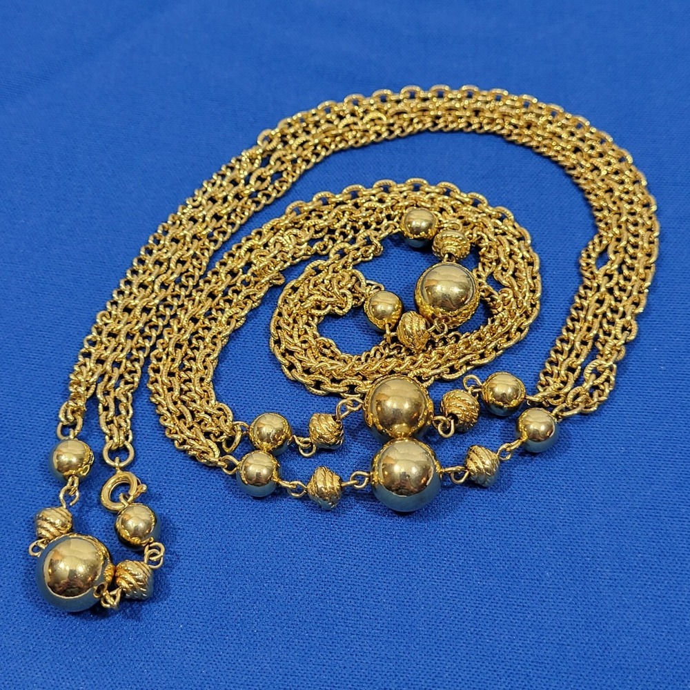 Vintage Gold-Tone Multi-Strand Chain Necklace With Beads